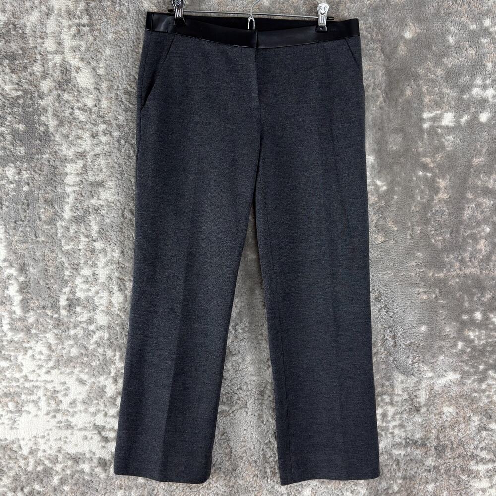 Tory Burch Sz S Wool Blend Faux Leather Trim Pants Gray‎ Button Zip Straight Leg